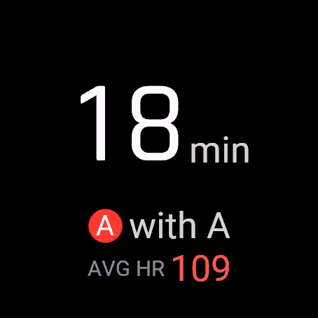 Summary: 18 min with A, average heart rate 109