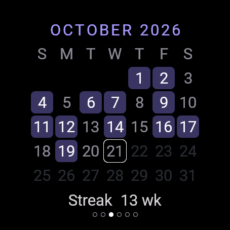 Statistics: October calendar with a 13 week streak